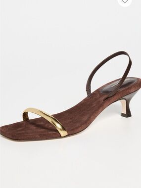 Reformation Brown Suede Slingback Sandal with Gold Toe Strap